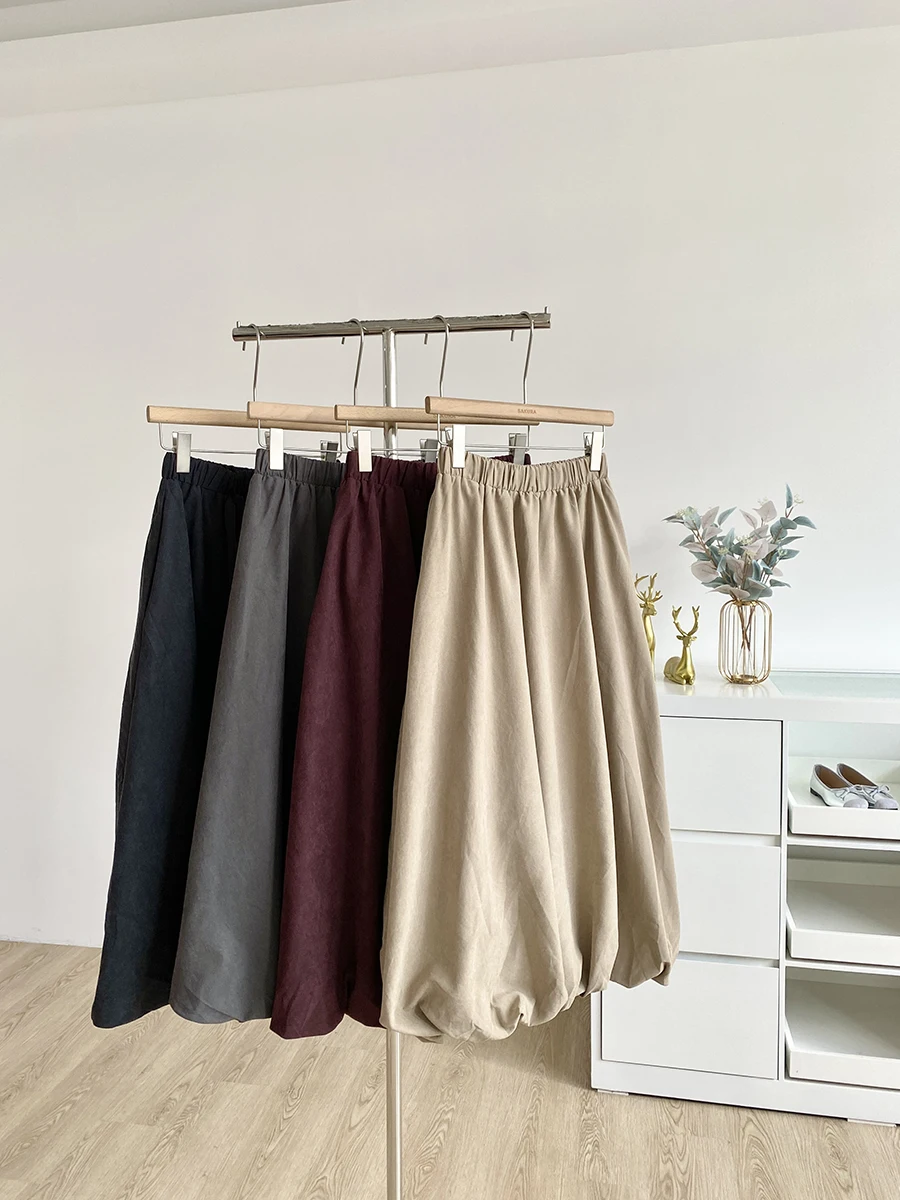 

Женская весенне-осенняя юбка трапециевидной формы с эластичной резинкой на талии, женская однотонная уличная длинная юбка