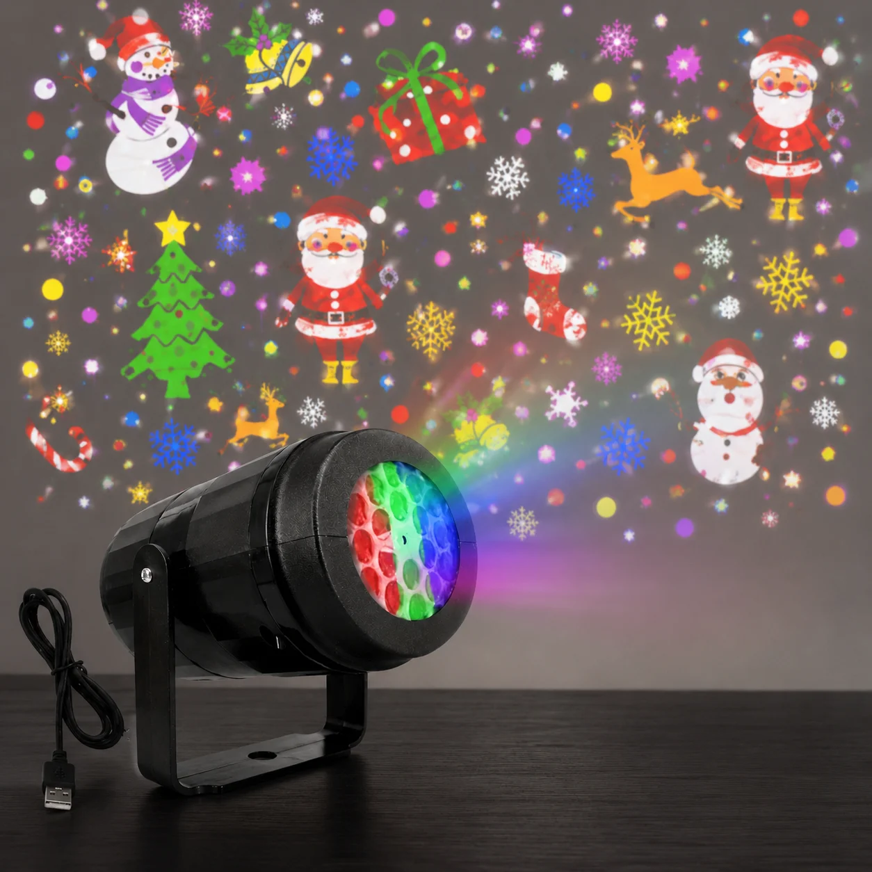 USB Christmas Projector Lights 16 Patterns LED Rotating Snowflake Santa Holiday Projection Lamp for Indoor Outdoor Xmas Decor
