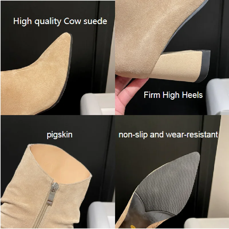 Autumn And Winter Boots, Cow Suede Material, Square Heel. Calf Height, Fashion Women\'s Shoes