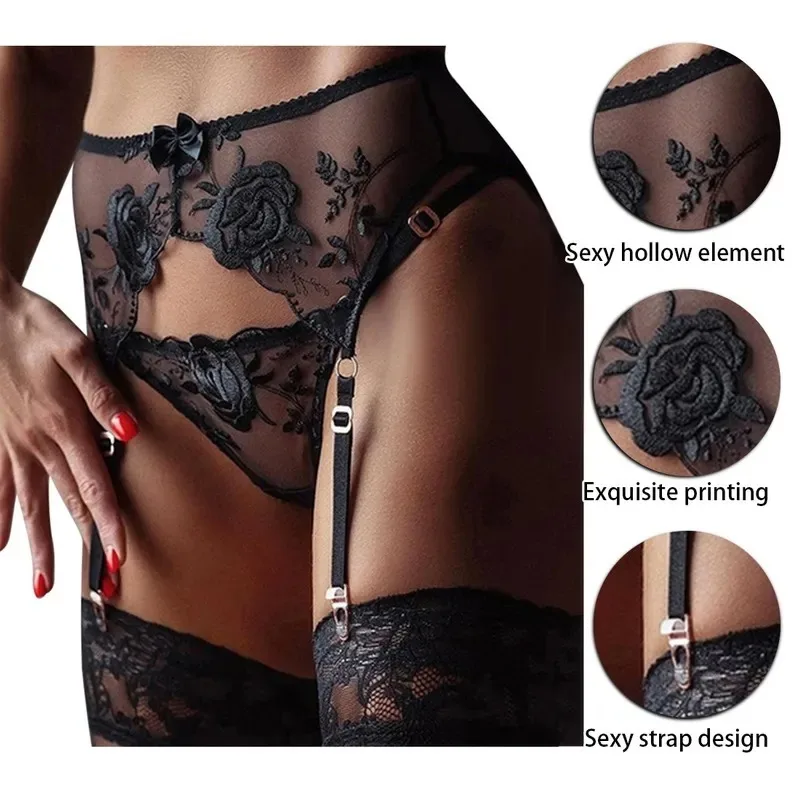 

Plus Size Women's Sexy Lace Lingerie Garter Suspenders Transparent Underwear Adjustable Double Breasted Waist Belt for Stockings