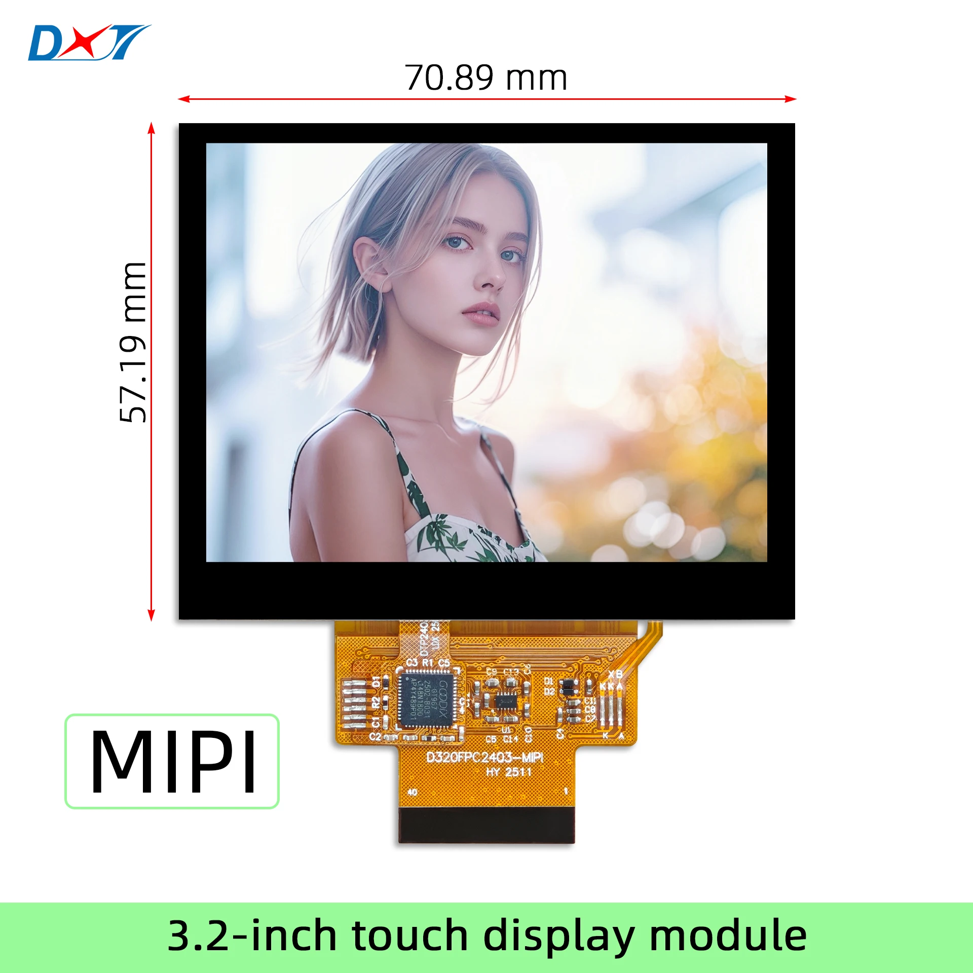 3.2-Inch TFT LCD Touch Display Module, 1024*768 Resolution, MIPI Interface, Brightness 600 Cd/m², Touch IC GT967.