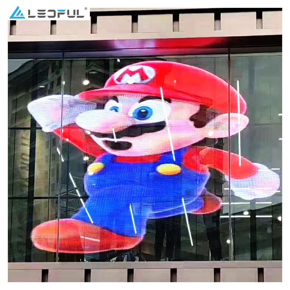 Pantalla de visualización LED transparente de malla LED de vidrio de pared de vídeo a todo color SMD P3.9-7.8 para interiores y exteriores de alto brillo