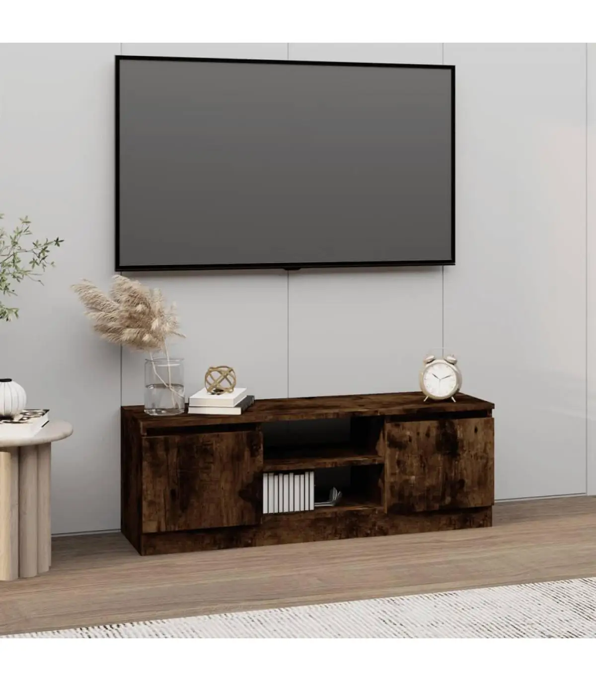 Furniture TV furniture with door oak smoked 102x30x36 cm