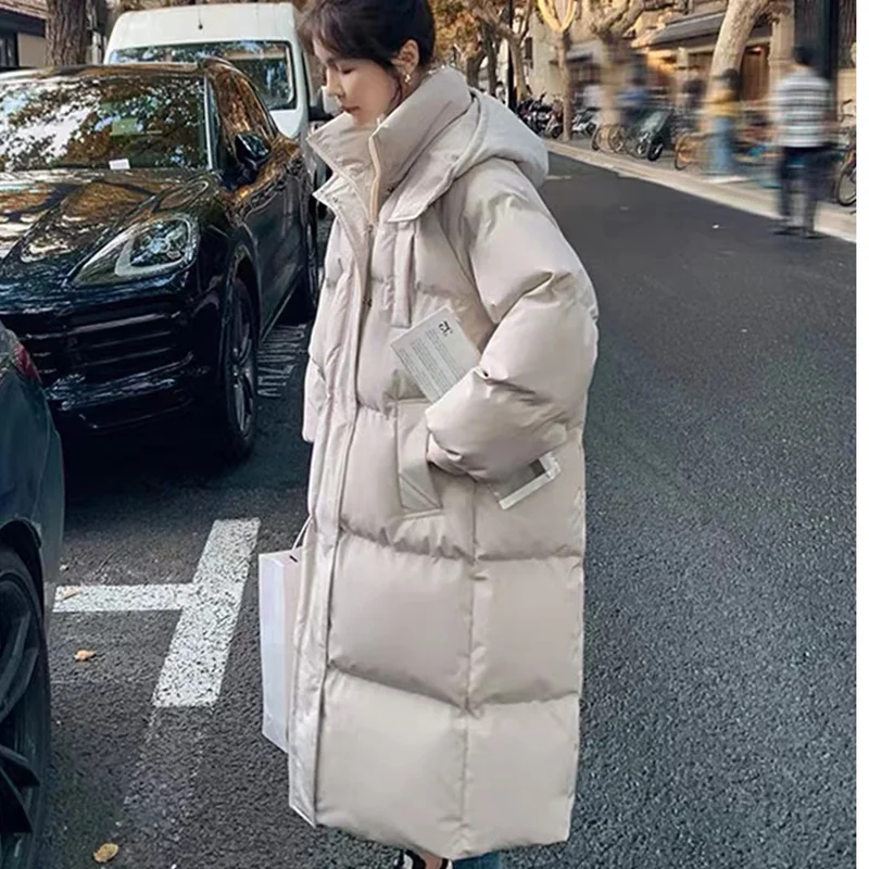 Womens Bue Fashion Warm Down Clothes Korean Simplicity Baggy Coat Casual Medium And Long Female Puffer Padded Outwear Winter 202