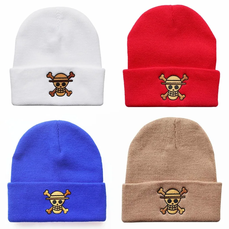 Gorros de punto de una pieza para Cosplay, gorro Unisex para adultos, disfraz de dibujos animados Lufy, periférico de animé, gorro cálido a la moda, accesorios para regalos