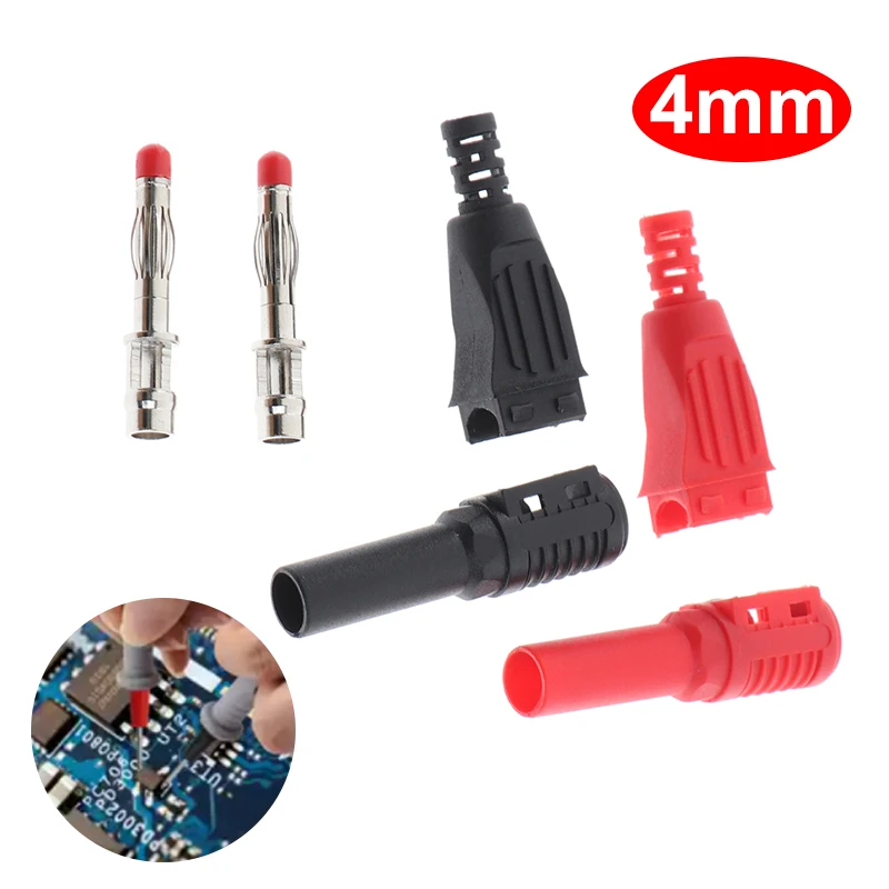 2Pcs Red+Black 4mm Male Right Angle Insulation Wire Solder Type DIY Banana Plug Connector Adapter Multimeter Test Accessories