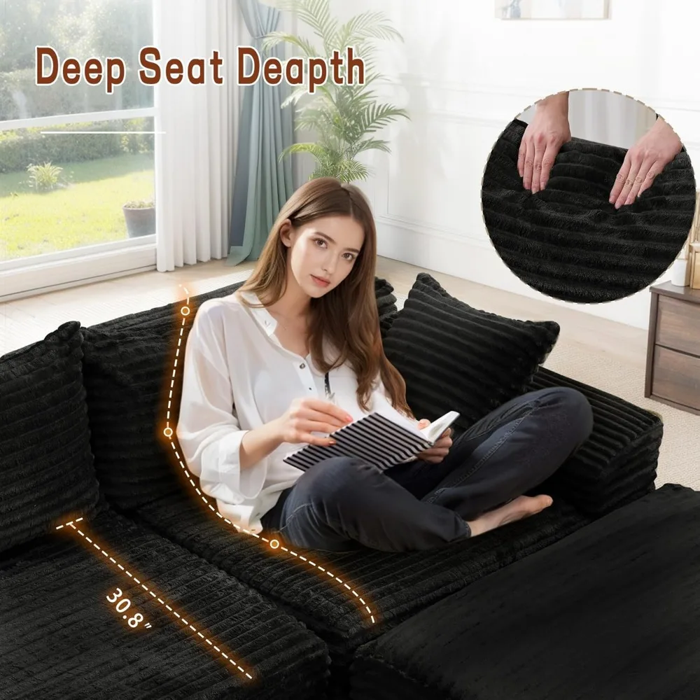 أريكة مقطعية على شكل حرف L لغرفة المعيشة، أريكة مريحة تشبه السحابة مع كرسي #4