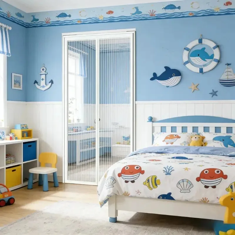 Striped Magnetic Screen Door Summer Mosquito-Proof Breathable Door Curtain Free Punching Magnetic Mesh Gauze Door Curtain