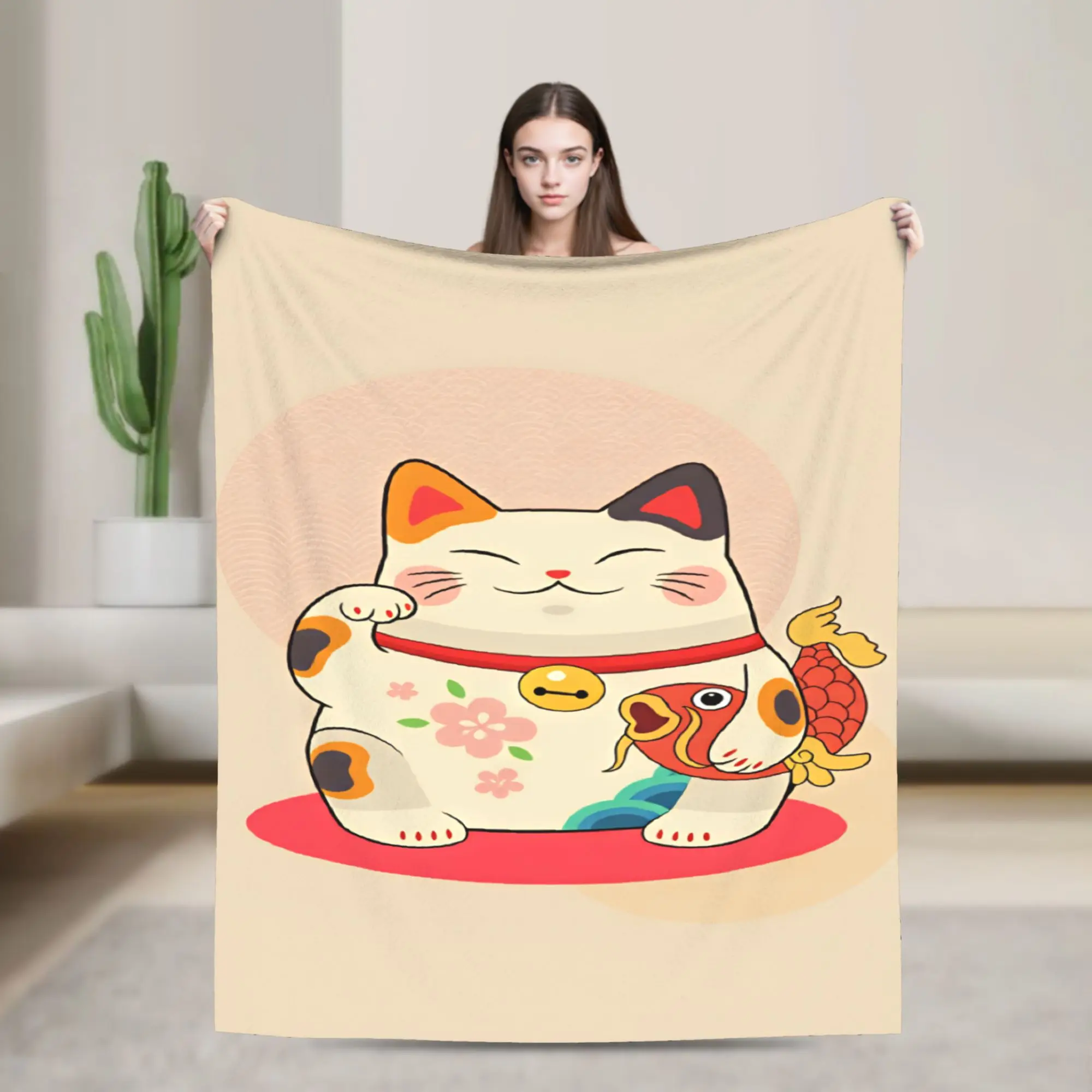 Maneki Nekos Cats Plush Blankets Girls Boys  Flannel Throw Blanket For Home Decor Warm Soft Custom Quality Bedspread Gift