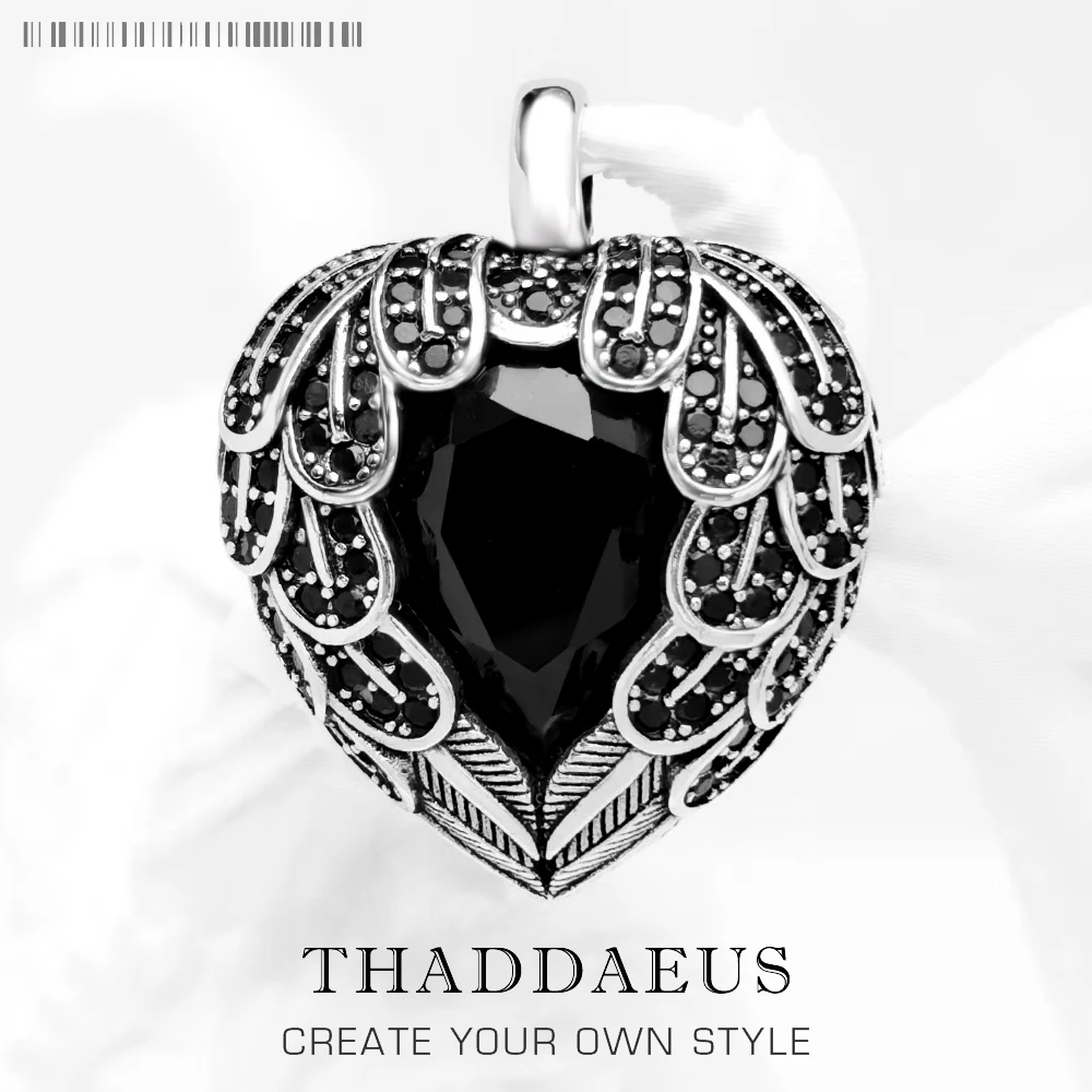 

Pendant Black Winged Heart Fashion Glam Pure 925 Sterling Silver Jewelry Europe Romantic Crystal Soul Gift For Woman
