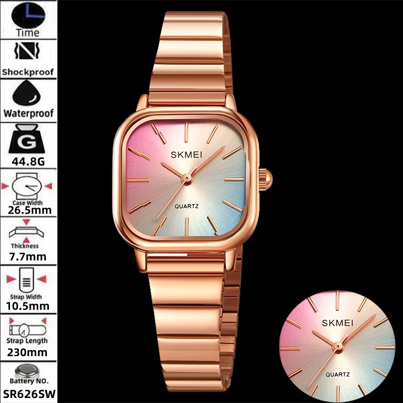 

Skmei брендовые роскошные повседневные кварцевые часы женские водонепроницаемые аналоговые часы с ремешком из нержавеющей стали для дам и девочек золотые наручные часы