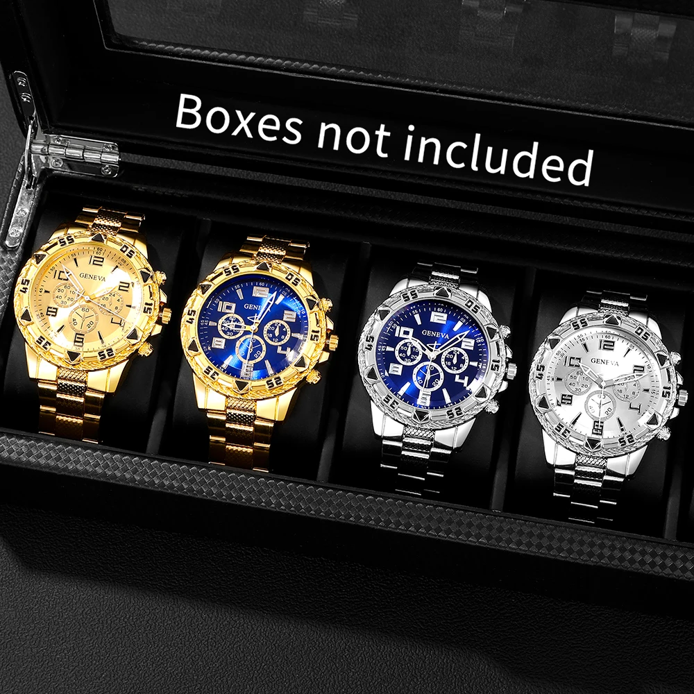 4pcs/set Men's Luxury Alloy Strap Quartz Watch Combination Set, Classic Circular Dial Display, Men's Watch Set (no Box)
