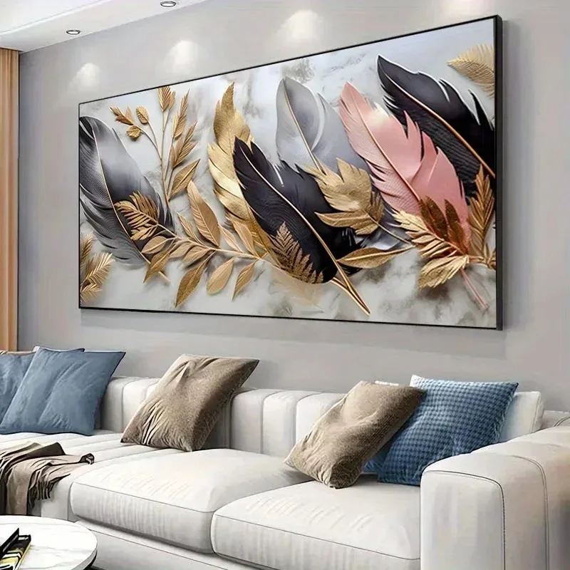 

Feather Canvas Art Neutral & Metallic Tones Wall Decor, Frameless Printed Poster for Living Room, Dining Area, Canvas Wall Art