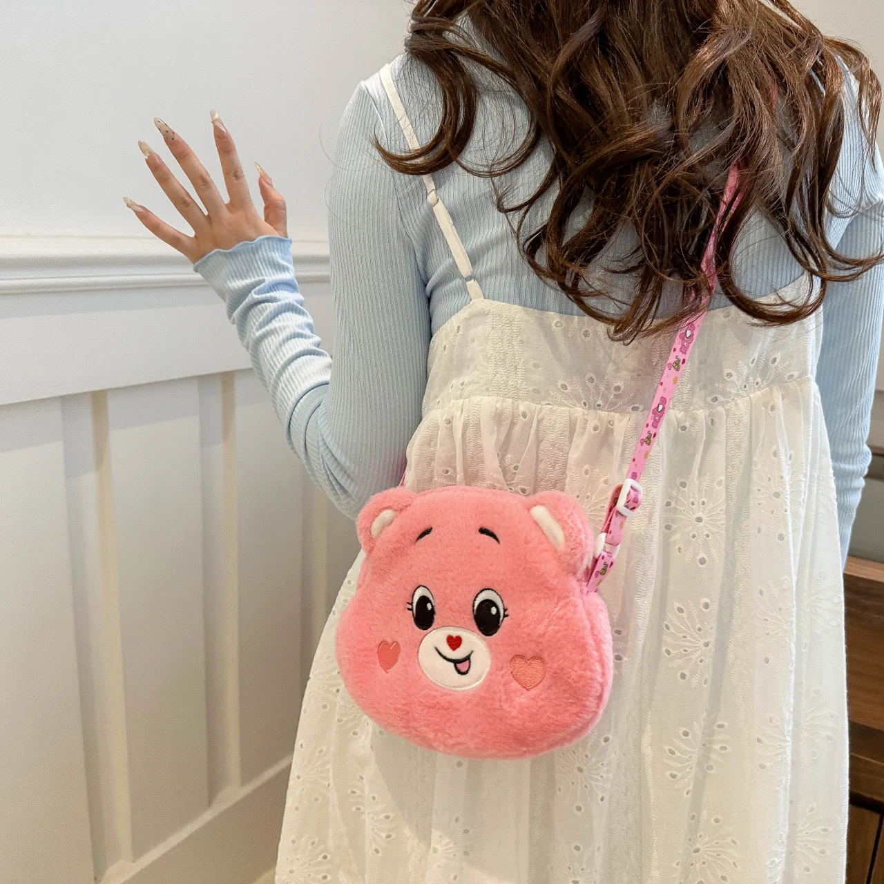 Miniso dos desenhos animados arco-íris amor urso brinquedo de pelúcia crossbody saco móvel carebears menina presente mochila presente aniversário