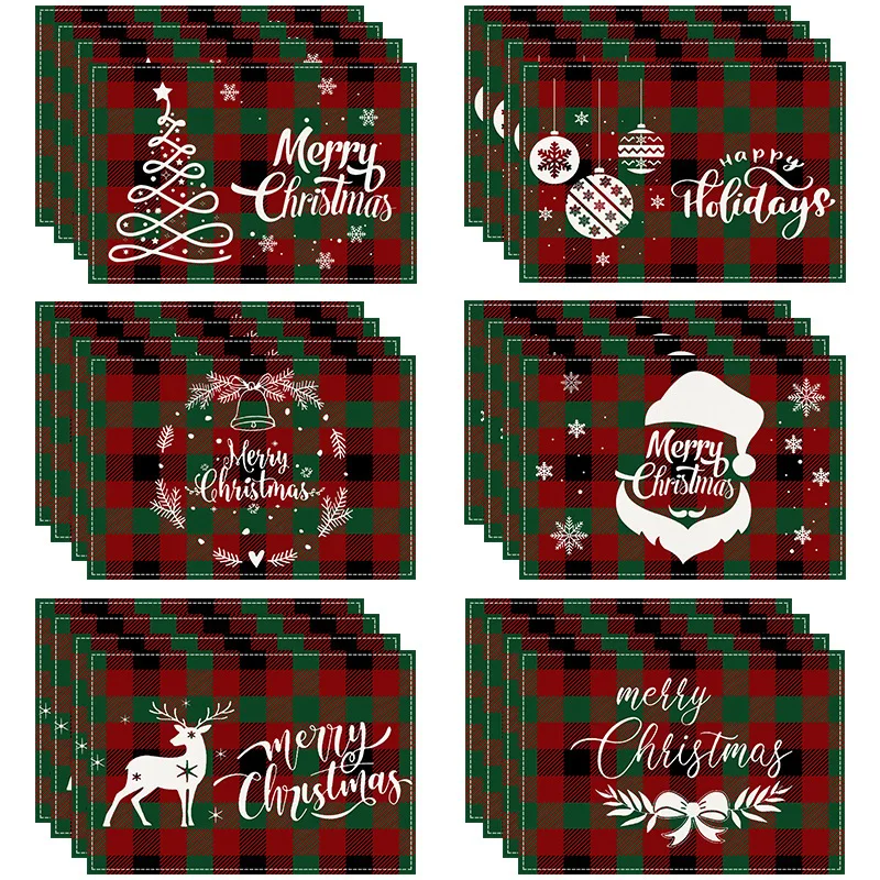 

Christmas Table Napkin Mat Kitchen Table Mat Western Napkin Tablecloth Rectangular Non-Slip Table Mat New Year Decoration