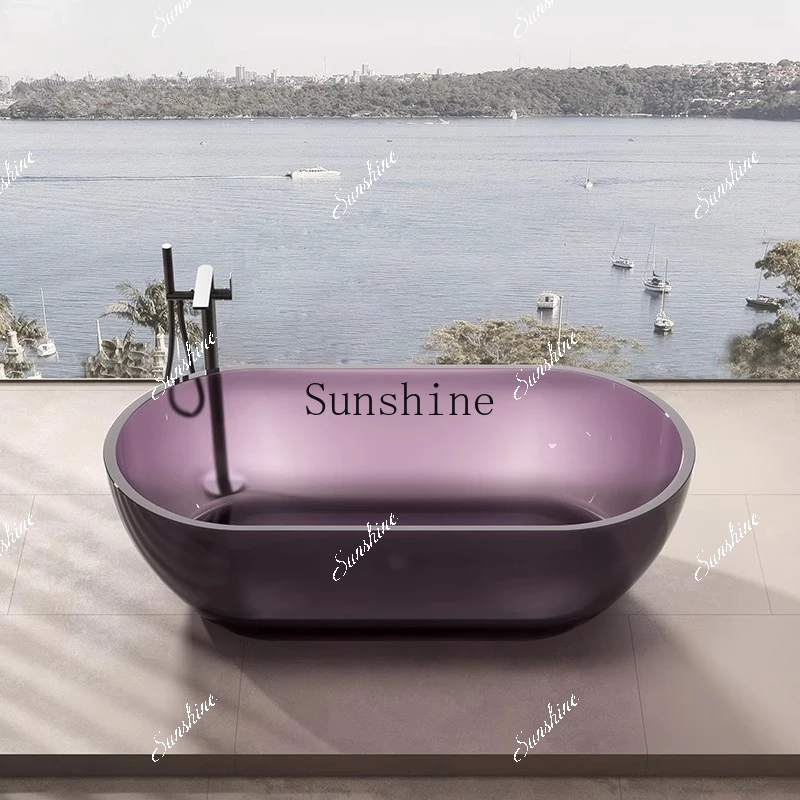 Independent integrated resin transparent bathtub household double color bathtub  FT