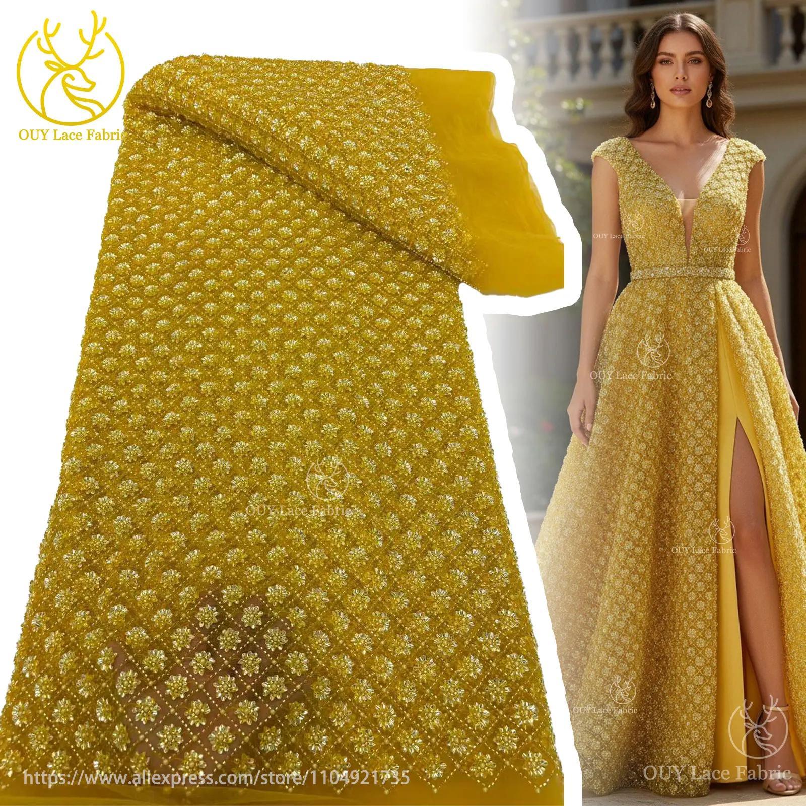 Белое свадебное платье, элегантное французское платье с вышивкой блестками, тюлевая кружевная ткань, африканская нигерийская кружевная ткань для жениха, расшитая бисером