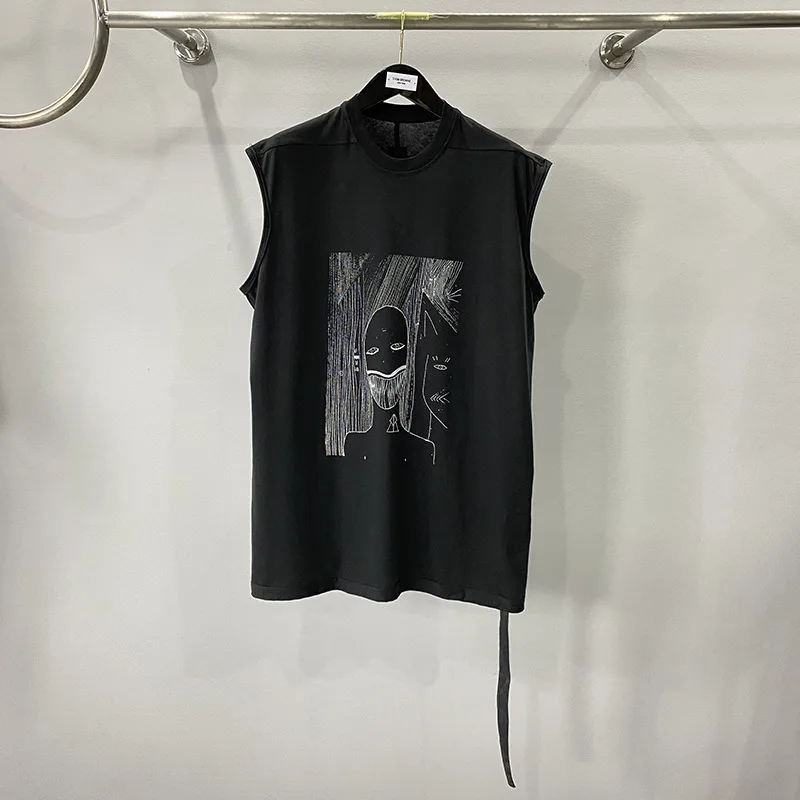 

Men Tank T Shirt Tops 100%Cotton Gothic Oversized Clothing Vest Tees Summer Black Long Tees