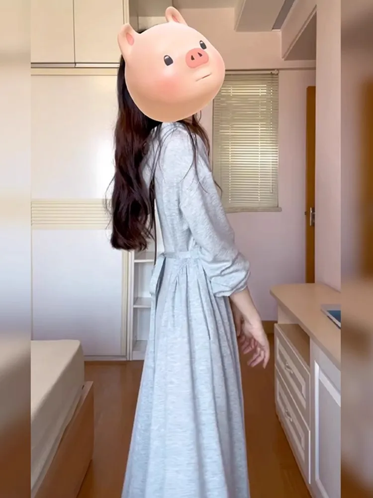 Vestidos de manga larga para mujer vestido de dama de honor otoño Modal ahumado Patchwork cuello alto ajustado estilo Preppy calidez artística Simple