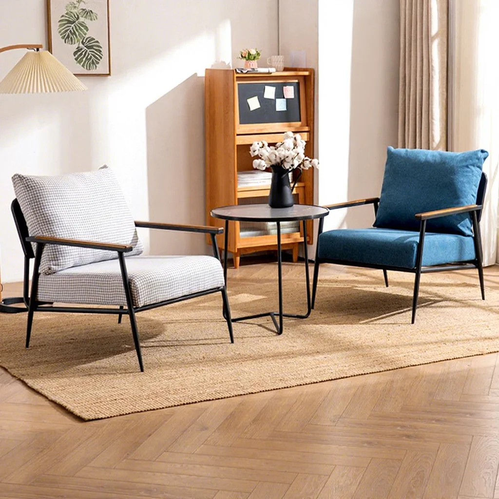 Nordic Style Single Sofa Leisure Chair Iron Simple Modern Living Room Balcony Cafe Lazy Fabric Minimalist Chair