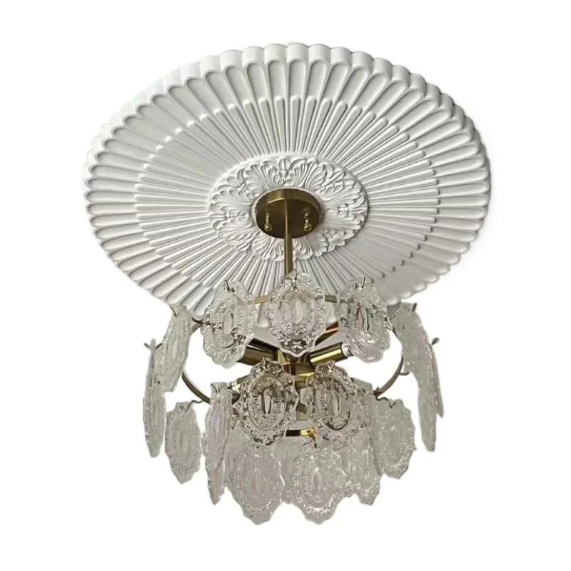 French Style GRG Ceiling Medallion – Custom Round Carved Integrated Light Base for Living Room & Bedroom