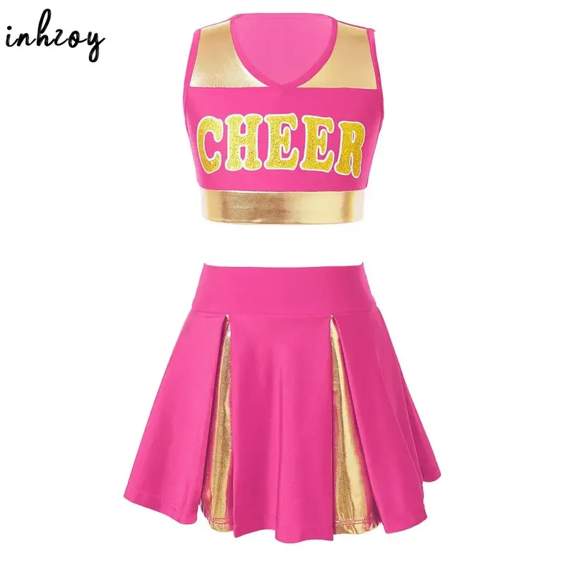 

Kids Girls Cosplay Cheer Leader Costume Schoolgirls Cheerleading Uniform Dance Outfits Tank Tops and Pleated Mini Skirt Set