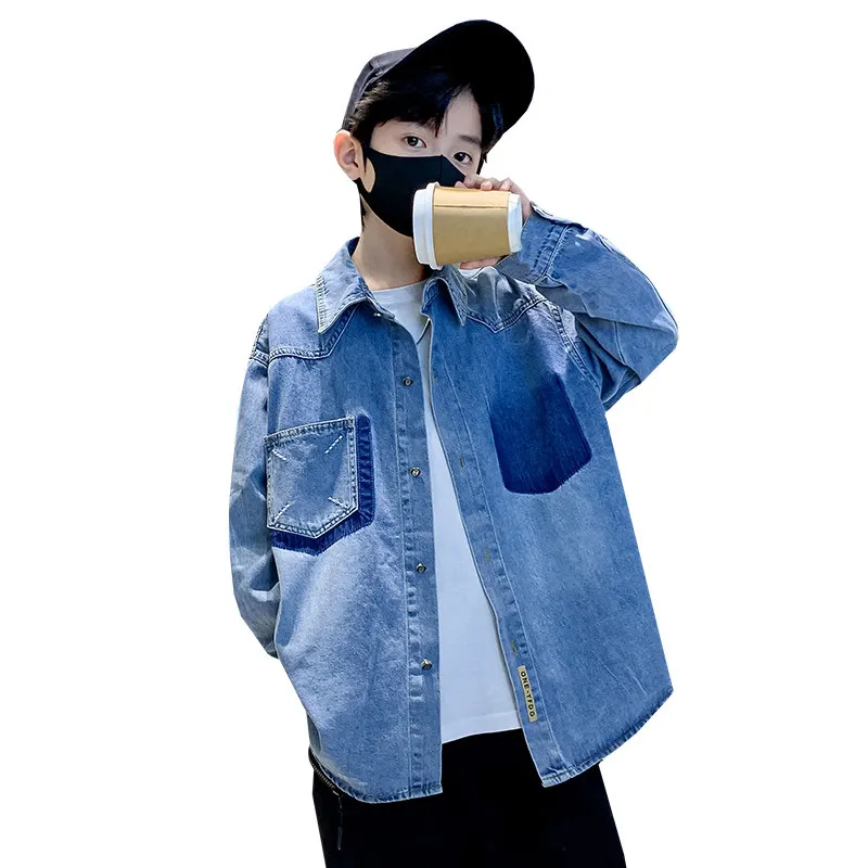 

Boys Denim Shirt 2023 New Arrival Blue Color Jacket Spring Autumn Hot Sale Children Student High Quality Long Sleeve Top Clothes