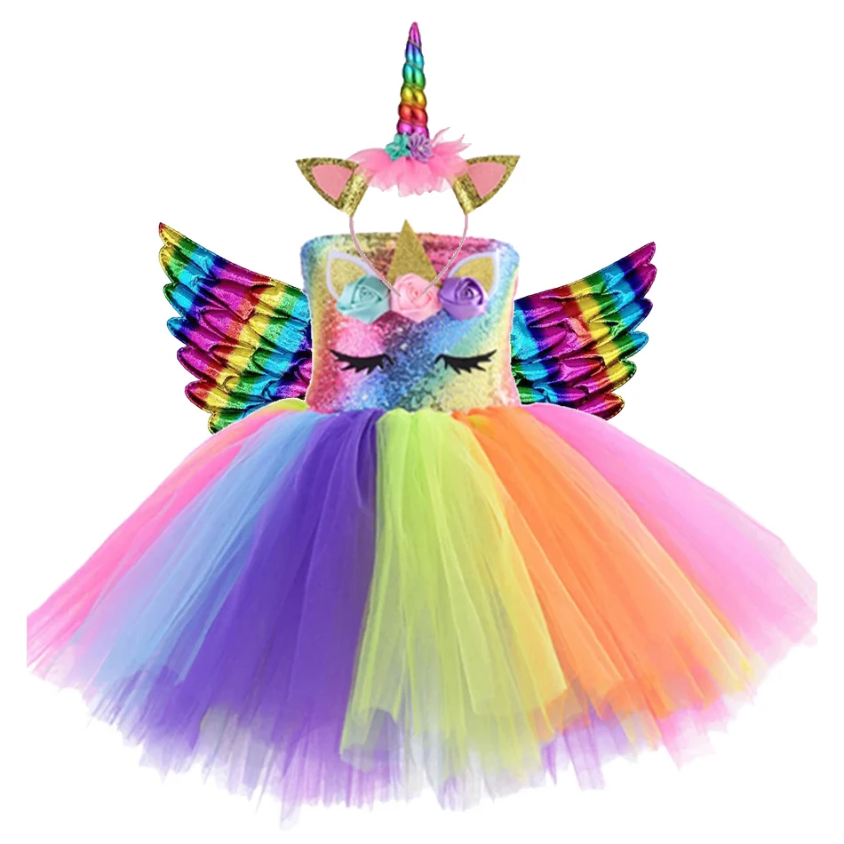 فستان الأميرة للفتيات على شكل وحيد القرن توتو ملابس على شكل زهرة الباستيل فساتين حفلات أعياد الميلاد للفتيات الصغيرات من التول للأطفال أزياء الهالوين التأثيرية