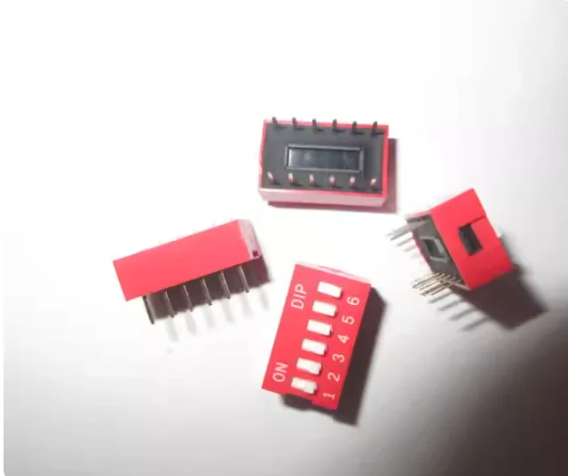 (Red) DS-06 DIP switch - 6-bit switch - 2.54mm spacing - 12 pins - flat switch