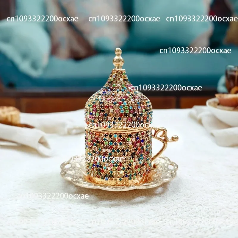 Turkey Colored Diamond Coffee Cup Light Luxury Gold Set European Court Style Retro Italian Ottoman
