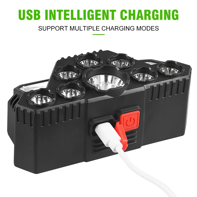 Linterna Led con carga Usb, modo de iluminación ajustable, batería de litio integrada, faro para Camping, lámpara de cabeza