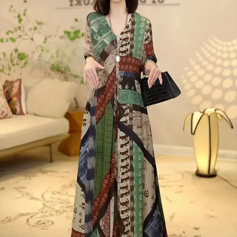 فستان صيفي جديد للنساء موضة الأزهار طباعة قصيرة الأكمام فساتين الشيفون امرأة عادية فضفاض ألف خط ميدي فستان الإناث