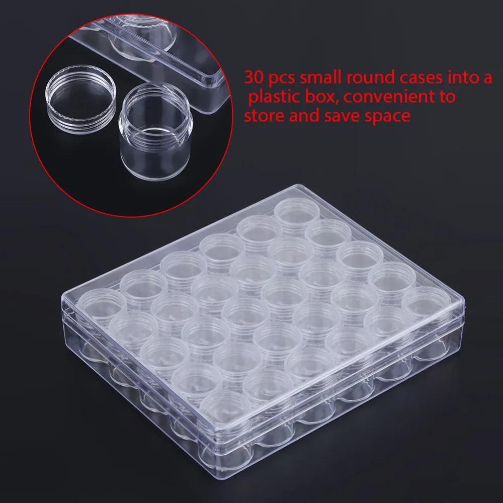 31PCS Clear Bead Storage Container Plastic Small Round Bead Organizer Box With Screw Lid Clear Storage Jars Nail Art