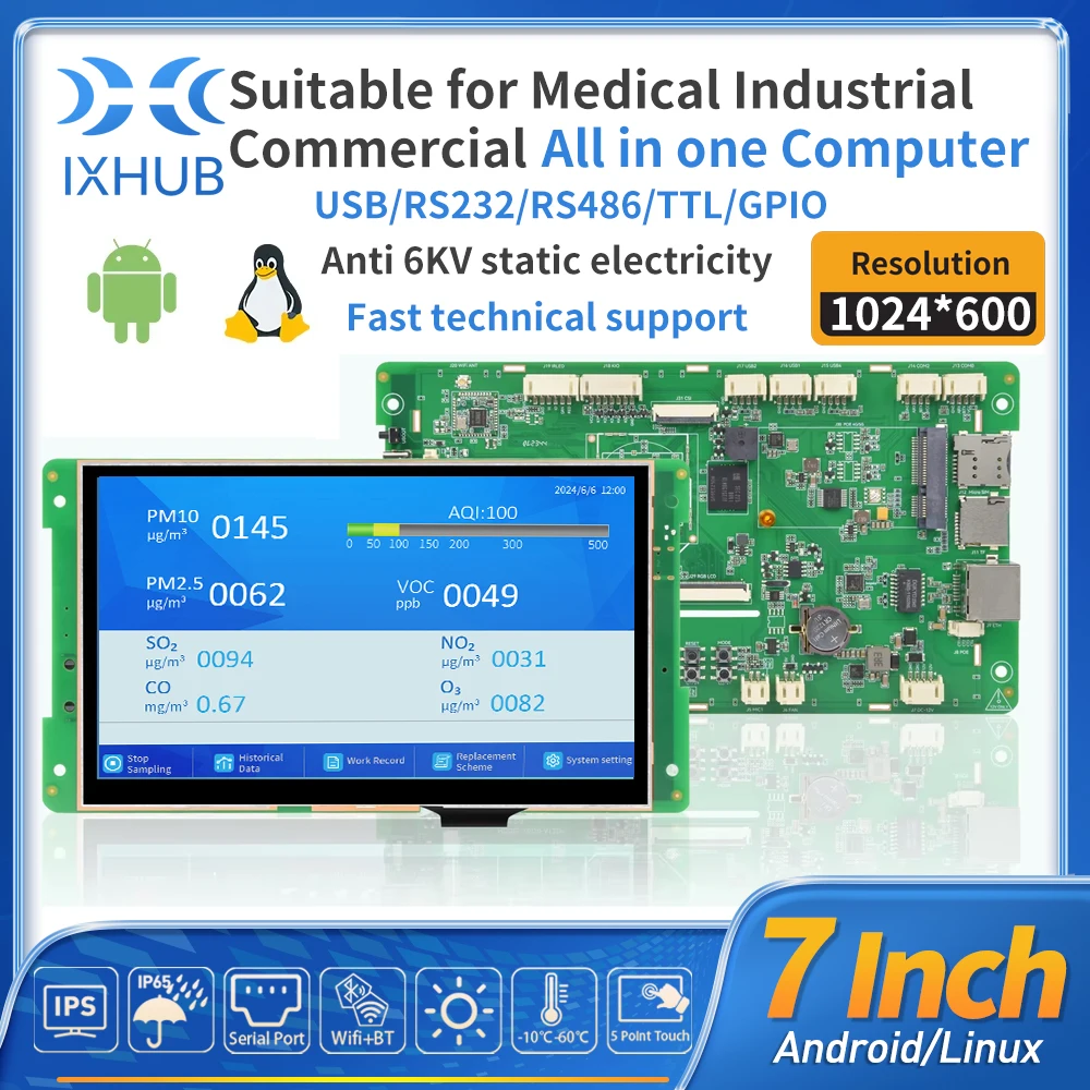 

IXHUB New 7 Inch Panel LCD Combo 5-point Capacitive Touch 300/600nit Pane Module Kit Allwiner A133 IPS LCD Module Linux Android