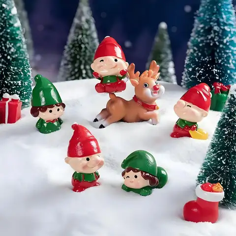 Mini Figurines d'elfes de noël, 6 pièces, décor de petites personnes mignonnes pour bricolage, jardin féerique, arbre de noël, décor de vacances