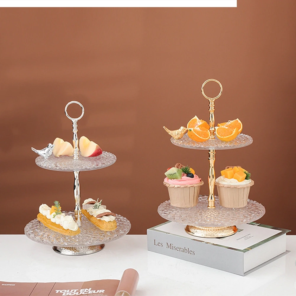 European luxury glass fruit plate hotel wedding afternoon tea double-layer dessert table display rack bread