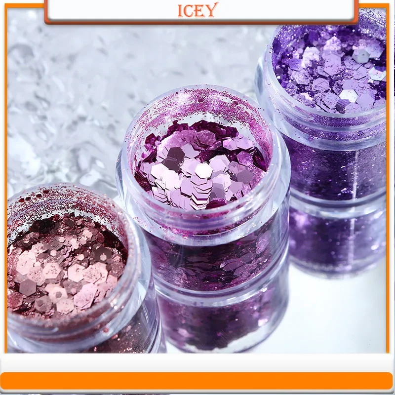 Icey Beauty 10ml Rose Gold Nail Enhancement Large Sequin Decoration Pink Purple Series Gold Onion Powder Mixed Nail Glitter