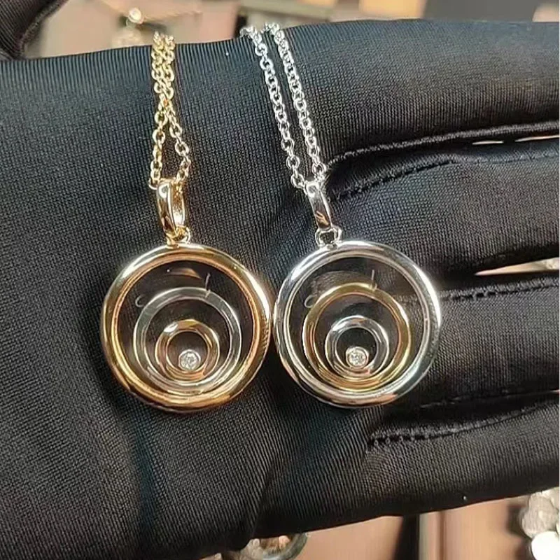 MXK 2025 Circle Pendant Diamond Necklace for Women | K18 Gold Plated Elegant Jewelry Gift | Anniversary Valentine Gift for Her