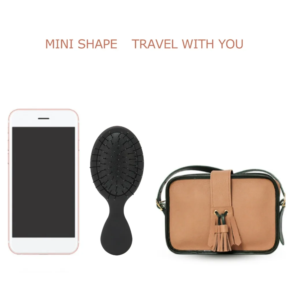 Vented Air Cushion Paddle Hairbrush Portable Soft Rounded Hair Detangler Brush Black Color Compact Mini Hair Brush Hair Styling