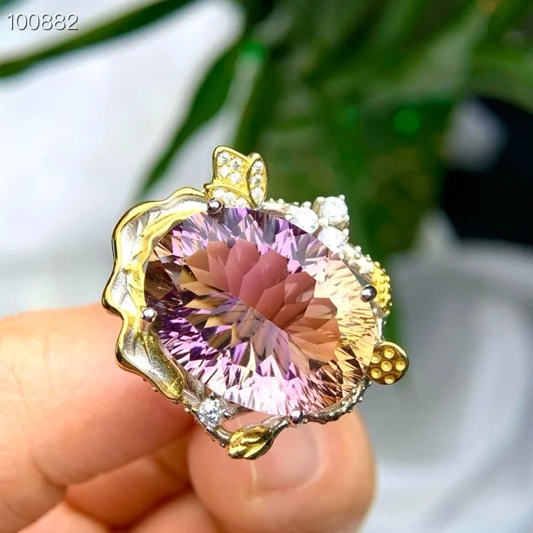 Natural Ametrine Ring, 925 Silver Two-Tone Finish Baroque Style Handmade, Crystal Jewelry Gift for Women