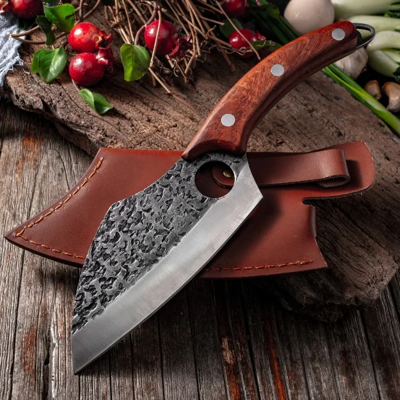 SHUOJI Master Handmade Forging Boning Knife Outdoor Survival Kitchen Knife Self-defense Tools Cooking Meat Knives with Sheath