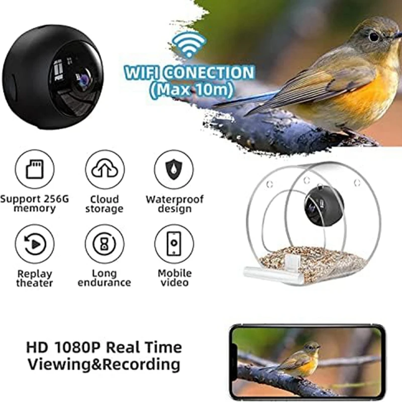 Bird Feeder Plastic With Bird Watching Camera, Mobile Phone Remote Connection For Bird Watching