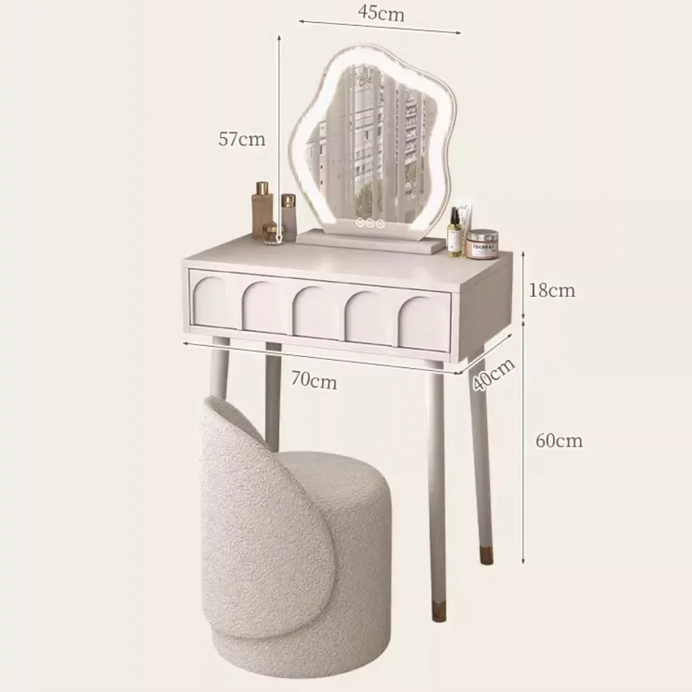 طاولة زينة على الطراز الشمالي منظم أبيض فريد من نوعه منضدة الزينة بسيطة وحديثة تابوريت كوفيوز إكسسوارات منزلية