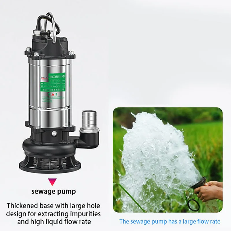 220V 스테인레스 스틸 수중 펌프 전기 배수 펌프 휴대용 물 펌프 휴대용 홍수 배수 펌프 헤비 듀티 하수 펌프