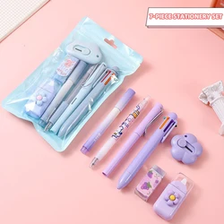Kawaii Stationery 7-piece Set(6-color Ballpoint Pen Gel Pen Pencil Marker Utility Knife Correction Tape Eraser) Student Souvenir