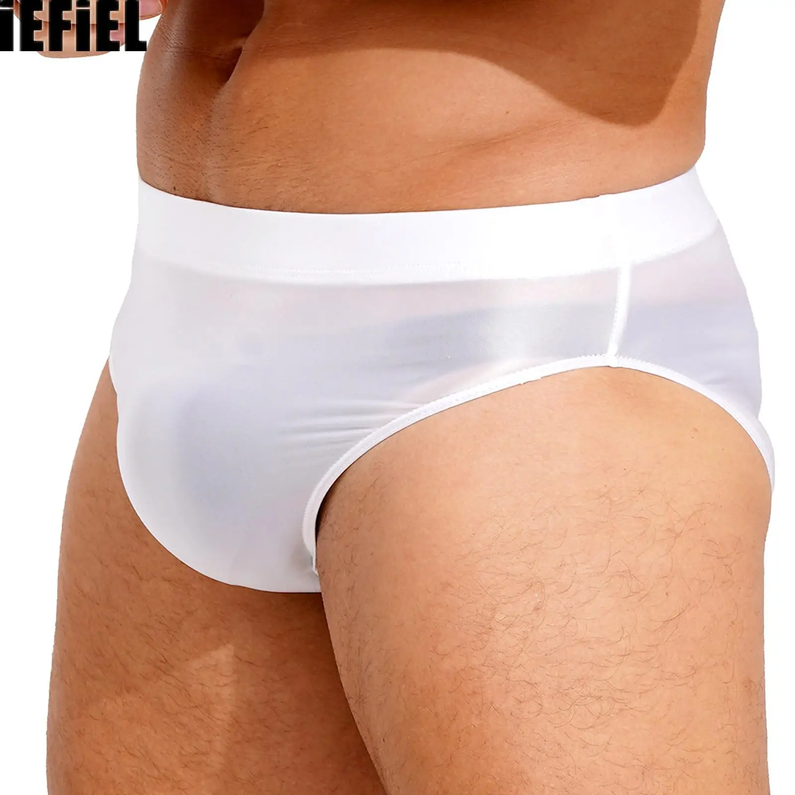 

Glossy Briefs for Men Solid Color High Waist Elastic Waistband Underpants Underwear Swimsuit Bottom Swimwear