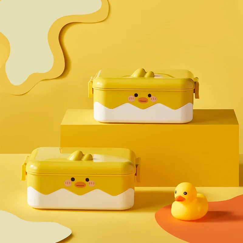 Lunch Box Bento Box Grid Design Leakproof Micro-Wave Safe Heat Preservation Little Yellow Duck Stainless Steel Insulated Box