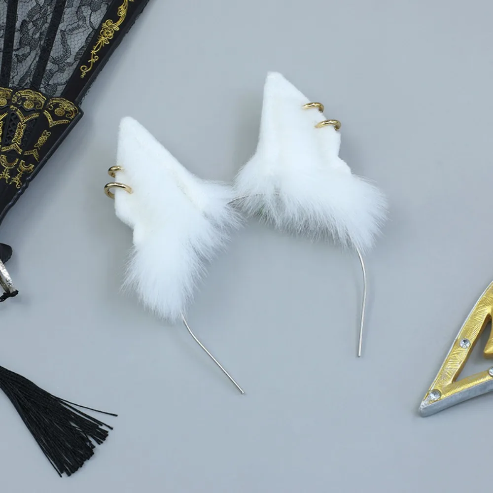 Headwear 20cm Headwear Ear Black White Tails Idol Headwear Cat Ear Soft Cat Wolf Ears Headwear for Cotton Dress Up