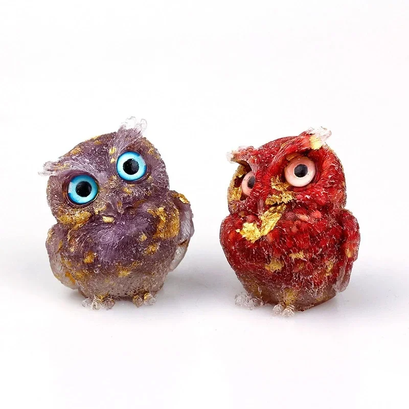 1PCS Natural Crystal Stone Gravel Owl Animal Crafts Hand Made Small Figurines DIY Resin Table Home Decor Collect Gifts