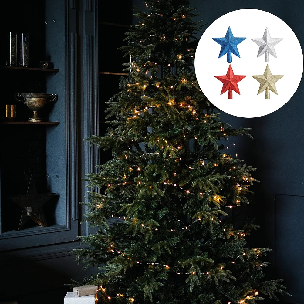 

4Pcs Five-Pointed Star Decoration Xmas Tree Topper Plastic Christmas Ornament Party Decor Treetop Decor